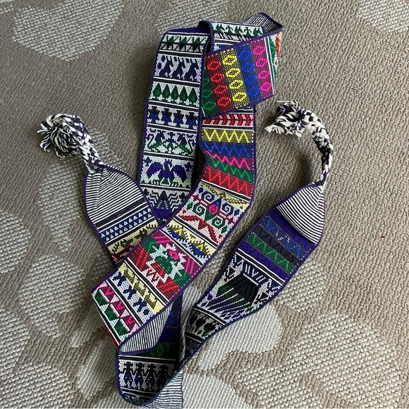 Vintage Woven Sash Dance Belt Wide With Fringe Tie Bright Colors Boho Festival main image 4